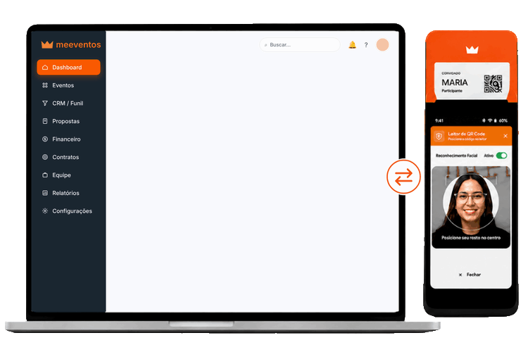 Plataforma MeEventos — dashboard web e app do participante